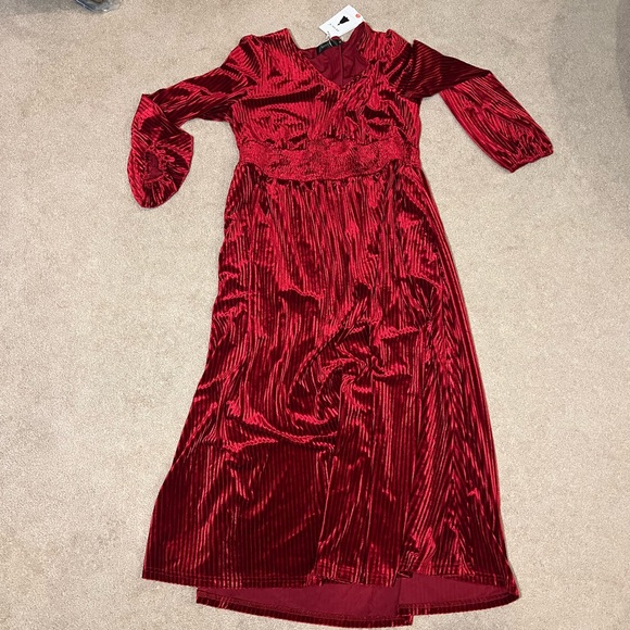 ZESICA Women’s Velvet Midi Dress – Red, Size XL (NWT) - Picture 4 of 6